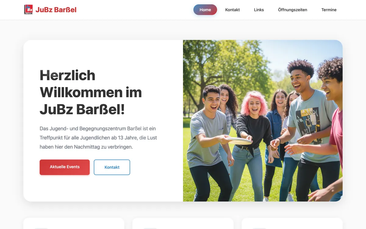 Startseite von jubz-barssel.de auf dem Desktop